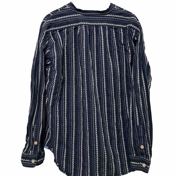 J. Peterman Shirt Blue Textured Geometric Relaxed Henley Long Sleeve Men's XL - Picture 5 of 11